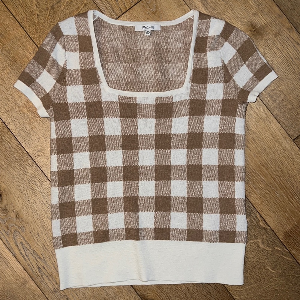 Madewell square neck knit T-shirt in gingham